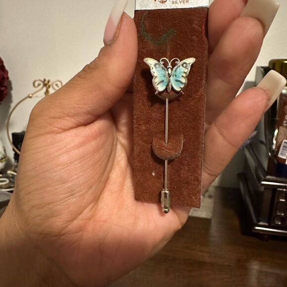 Vintage Beau Sterling Silver Enamel Butterfly Stick Pin, Brooch, Adorable, Small - Picture 4 of 4